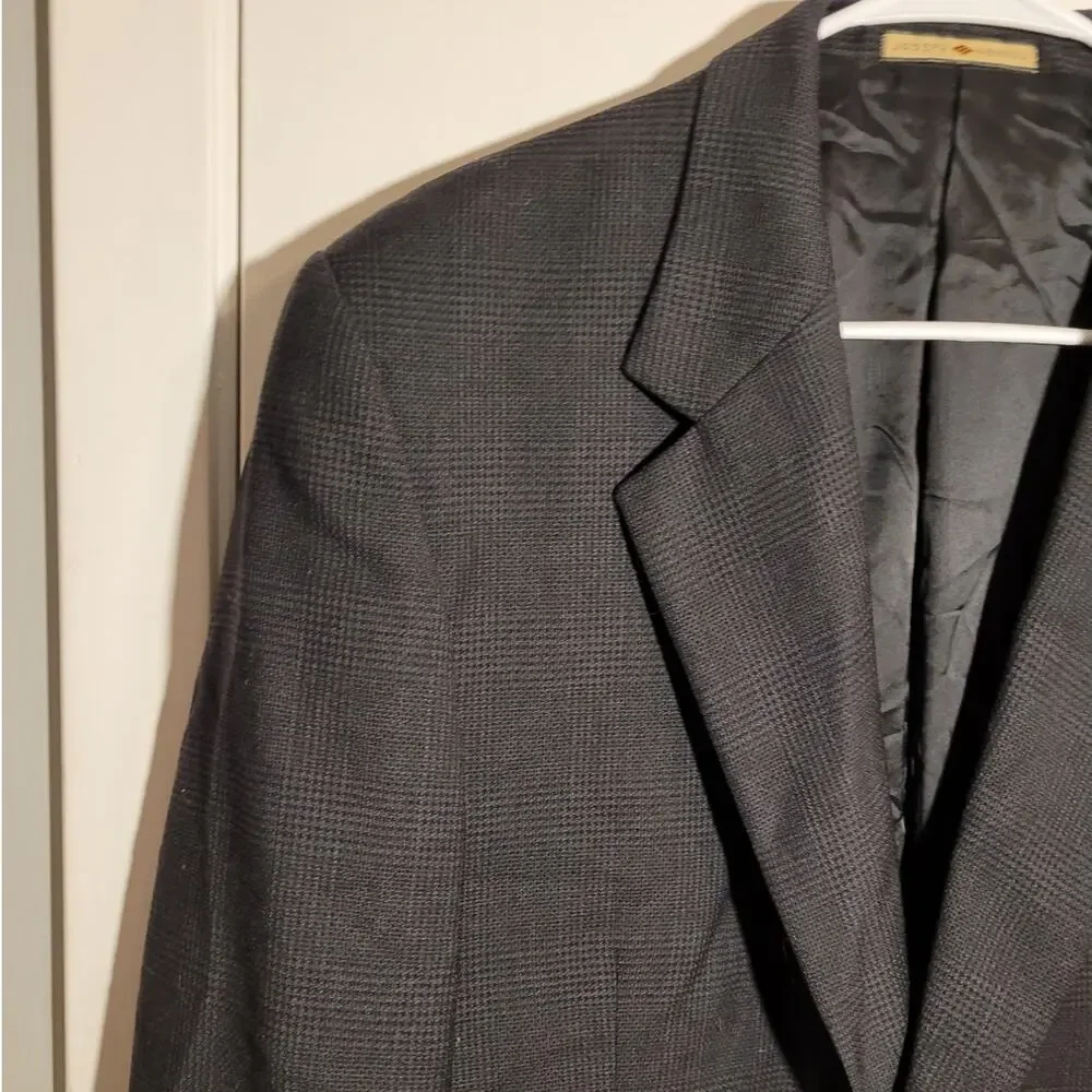 Joseph Abboud Nordstrom Mens 40R Gray Grey Plaid Wool Blazer Sport Coat Classic